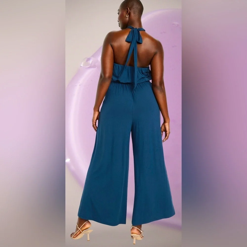 NWTS🦋GAP OLD NAVY LG🦋WAIST DEFINED HALTER STYLE JUMPSUIT FITTED BODICE WIDE LEG - Picture 15 of 15